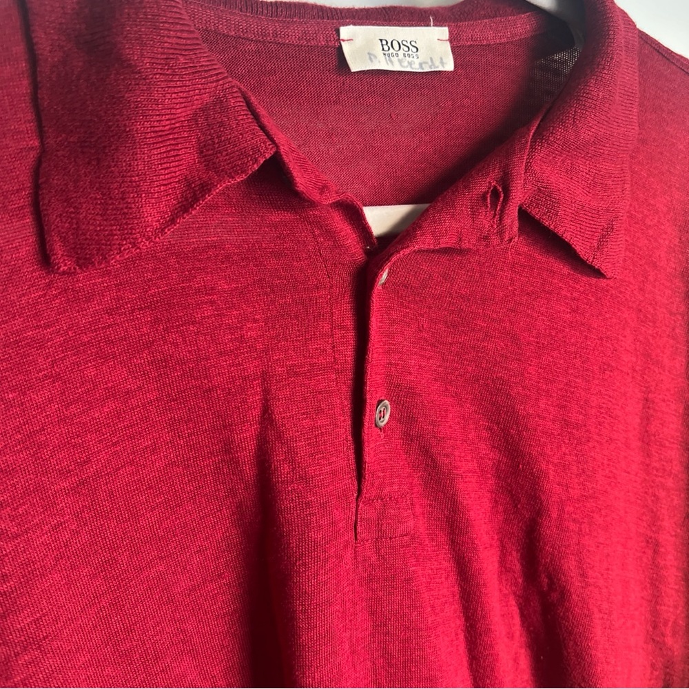 BOSS Hugo Boss Red Polo Shirt Cotton Linen Blend Mens XXL